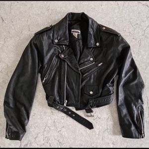 Genuine leather 80s vintage moto jacket